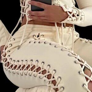 Hidden Cult Cream Lace-Up Sweat Pants